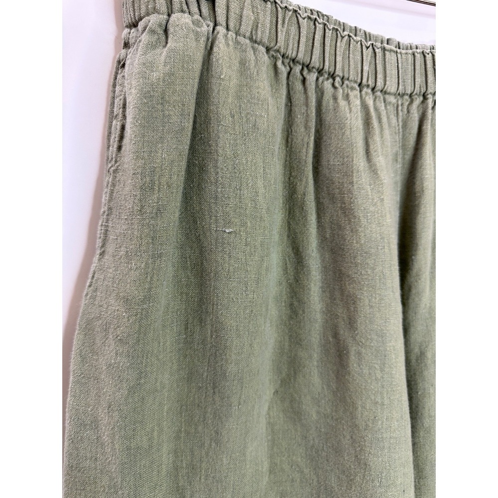 Flax 100% Linen Crop Pants Wide Leg Elastic Waist Faded Green Medium Lagonlook - Picture 5 of 15
